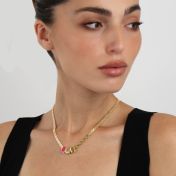 Emily Milanese Name Necklace with Pink Charm [18K Gold Plated]