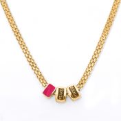 Emily Milanese Name Necklace with Pink Charm [18K Gold Plated]