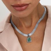 Milanese Chain Gemstone Power Statement Necklace [Sterling Silver]