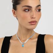 Milanese Chain Gemstone Power Statement Necklace [Sterling Silver]