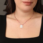 Mirella Geburtsblume Kette mit Gravur – Rote Kordel [Sterlingsilber]