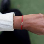 A Mother's Love Diamond Bracelet - Red String [Black & White Diamonds / 14 Karat Gold] - 1 Large Black Diamond + 2 Small White Diamonds