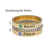 Stapelringe mit Namen und Geburtssteinen [750er vergoldet]