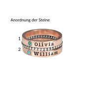 Stapelringe mit Namen und Geburtssteinen [750er rosévergoldet]