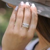 Silver Stackable Rings with Names and Crystal Ring

