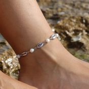 Bracelet de Cheville Esprit d'Océan avec Perles - 2 Coquillages [Argent 925]