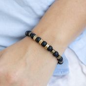 Bracelet Mix d'Onyx et d'Hématite Avec Noms [Plaqué Or 18ct]