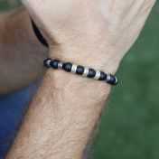 Herren Namensarmband aus Onyx und Hämatit [Sterlingsilber]