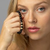 Damen Namensarmband aus schwarzem Onyx mit Diamanten [750er Gold Vermeil]