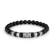 Bracelet Homme Bouclier avec Pierres Onyx Noir - Argent 925