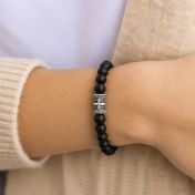 Cross Women Bracelet With Black Onyx Stones [Silver]