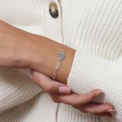 Paperclip Style Hera Evil Eye Bracelet [Sterling Silver]