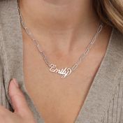 Paperclip Stijl Glam Naam Halsketting [Sterling Zilver / 18K Rosé Goud Vergulde Hanger]