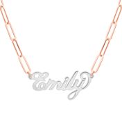 Collier Glamour avec Nom en Forme de Trombone [Argent 925 / Chaîne en Plaqué Or Rose 18 Carats]