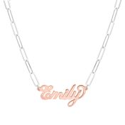 Paperclip Style Glam Name Necklace [Sterling Silver / 18K Rose Gold Plated Pendant]