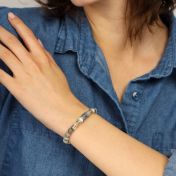 Picasso Jaspis Hamsa Armband mit Gravur für Damen [Sterlingsilber]