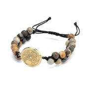 Picasso Jasper Engraved Map Men Bracelet - 18K Gold Vermeil