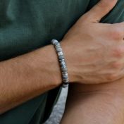 Pulsera para Hombre con Nombres y Cruz de Plata Oscura con Piedras de Jaspe Picasso