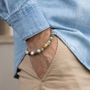 Bracelet Jaspe Picasso avec Prénoms pour Homme - Vermeil 18ct 