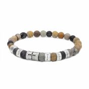 Diamond Cross Men Name Bracelet with Picasso Jasper Stones