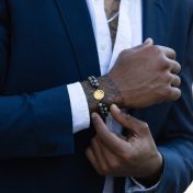 Picasso Jasper Engraved Map Men Bracelet - 18K Gold Vermeil