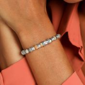 Bracelet Jaspe Picasso Prénom avec Tulipe pour Femme - Cristal Blanc [Argent 925] 