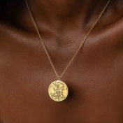 Precious Spot Engraved Map Necklace [14 Karat Gold]