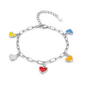 Rainbow Hearts Paperclip Bracelet [Sterling Silver]