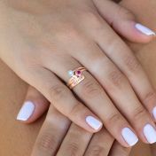 Anelli Raggi di Luce con Nome e Pietra di Nascita [Placcato Oro Rosa 18kt]