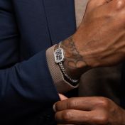 Signature Spot Diamond Map Men Bracelet with Cuban Chain [Silver]