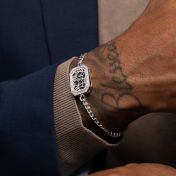 Signature Spot Diamond Map Men Bracelet with Cuban Chain [Silver]