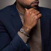 Signature Spot Diamond Map Men Bracelet with Cuban Chain [Silver]