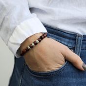 Red Stone Tiger Eye Women Bracelet with Silver Engraved Beads