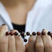 Tiger Eye Women Bracelet with Engravings - Red Stone (Sterling Silver)