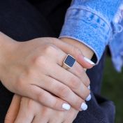 Zwarte Onyx Gegraveerde Ring voor Mannen - Sterling Zilver