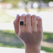 Zwarte Onyx Gegraveerde Ring voor Mannen - Sterling Zilver