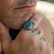 Royal Malachite Men Ring - Sterling Silver