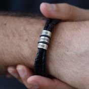 Men Separated Name Black Bracelet in Silver