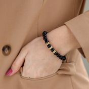 Shiny Black Onyx Women Name Bracelet [Gold Plated] 