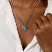 Compass Women Necklace with Coordinates [Sterling Silver]