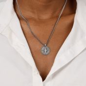 Compass Women Necklace with Coordinates [Sterling Silver]