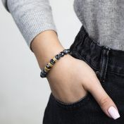 Schneeflocken Obsidian Armband mit Gravur [750er Gold Vermeil]