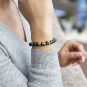 Schneeflocken Obsidian Armband mit Gravur [750er Gold Vermeil]