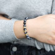 Schneeflocken Obsidian Armband mit Gravur [750er Gold Vermeil]