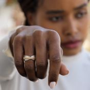 Anillo Brillante Giratorio de Cuentas Círculos Familiares [Plata de ley] - 2 Aros Giratorios