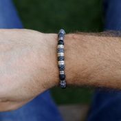 Hematite and Agate Men Name Bracelet - Sterling Silver
