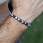 Hematite and Agate Men Name Bracelet - Sterling Silver
