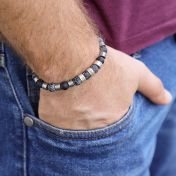 Hematite and Agate Men Name Bracelet - Sterling Silver