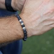 Lava Stone and Agate Men Name Bracelet - Sterling Silver