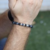 Onyx and Agate Men Name Bracelet - Sterling Silver